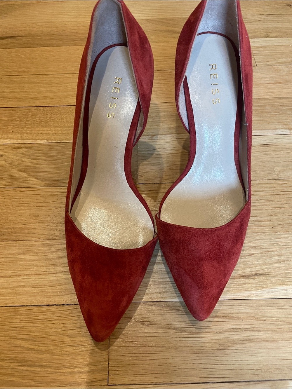 Reiss Red Suede Pointed-Toe Pumps